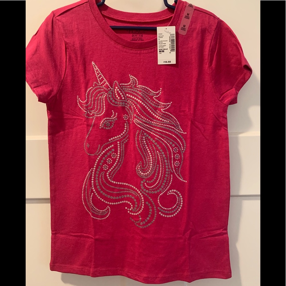 **Girls - Dark pink, Unicorn shortsleeved tee!**